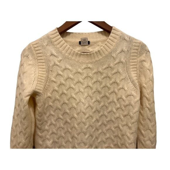 Womens Small J.Crew Cable Knit Sweater Cream Crewneck - Picture 5 of 7